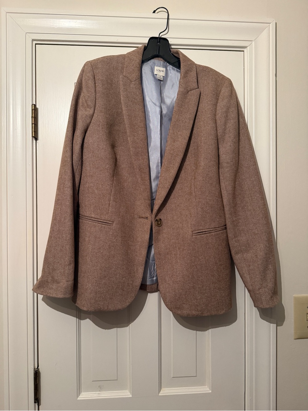 J. Crew Women's Brown/Tan Herringbone Wool-Blend Single-Button Blazer